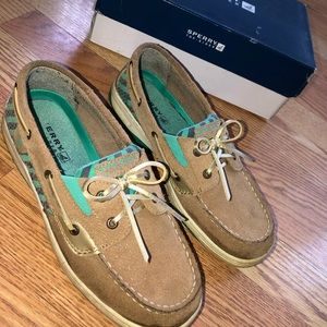 Tan and green Sperry’s